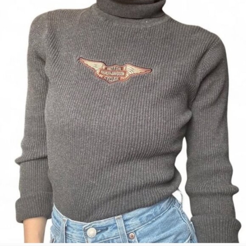 Harley-Davidson Vintage Gray Turtleneck Ribbed Sweater